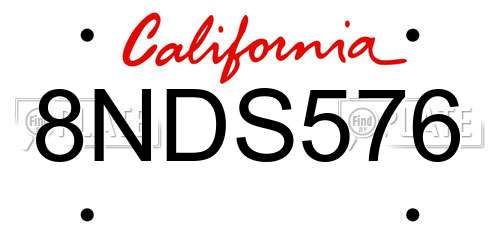 8NDS576 California License Plate