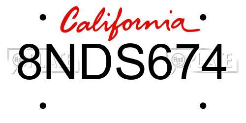 8NDS674 California License Plate