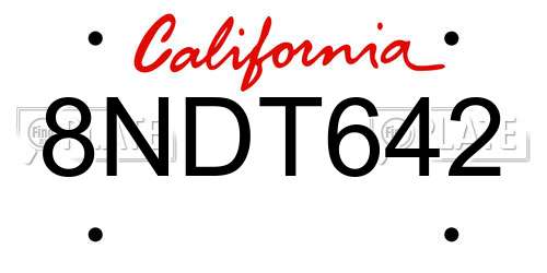 8NDT642 California License Plate