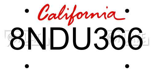 8NDU366 California License Plate