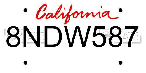 8NDW587 California License Plate