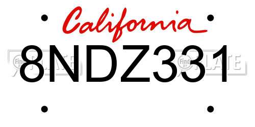 8NDZ331 California License Plate
