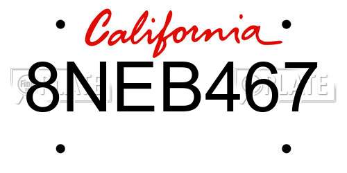 8NEB467 California License Plate