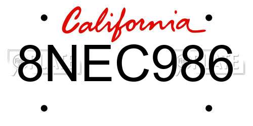 8NEC986 California License Plate