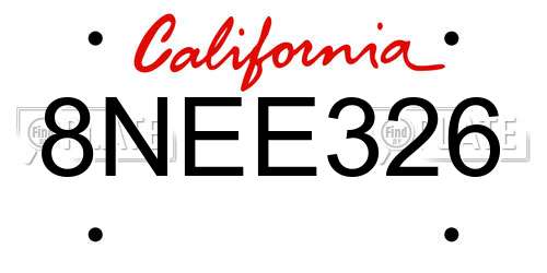 8NEE326 California License Plate