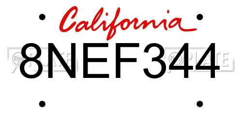 8NEF344 California License Plate