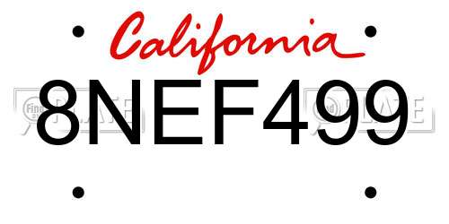 8NEF499 California License Plate