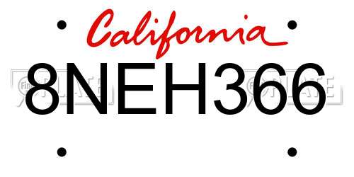 8NEH366 California License Plate