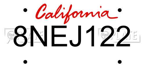 8NEJ122 California License Plate