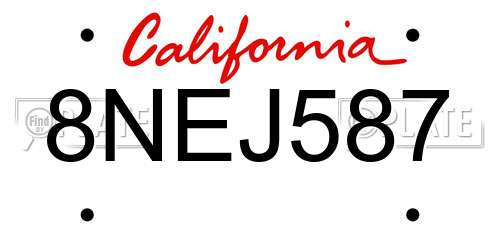 8NEJ587 California License Plate