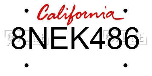 8NEK486 California License Plate