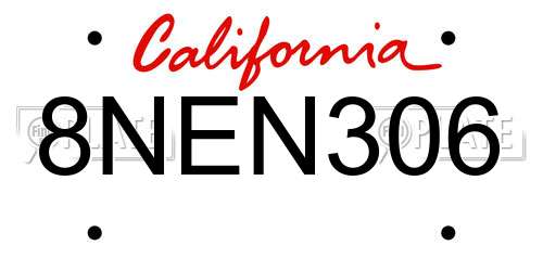 8NEN306 California License Plate