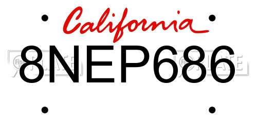8NEP686 California License Plate