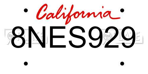 8NES929 California License Plate