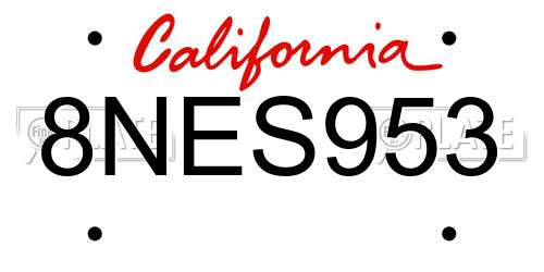 8NES953 California License Plate