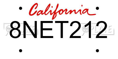 8NET212 California License Plate