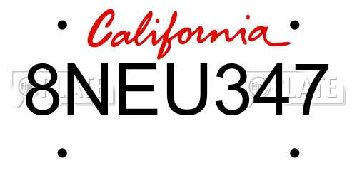8NEU347 California License Plate