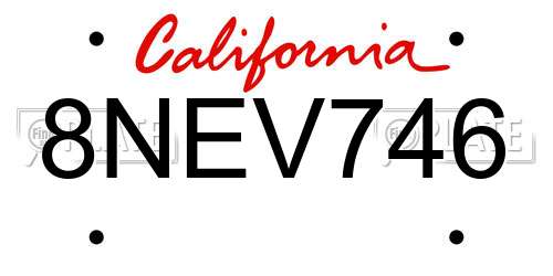 8NEV746 California License Plate