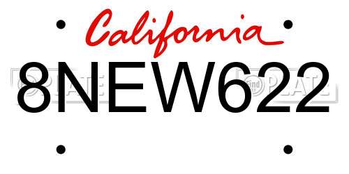 8NEW622 California License Plate