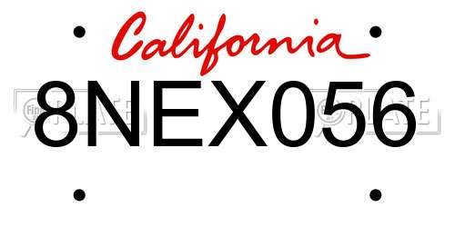 8NEX056 California License Plate