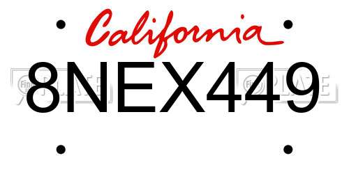 8NEX449 California License Plate
