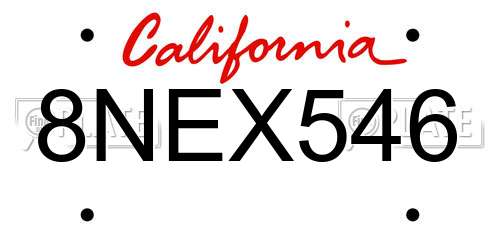 8NEX546 California License Plate
