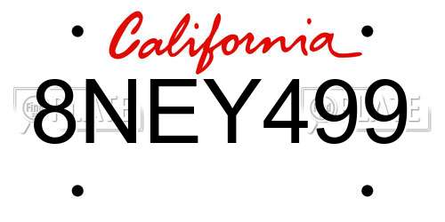 8NEY499 California License Plate