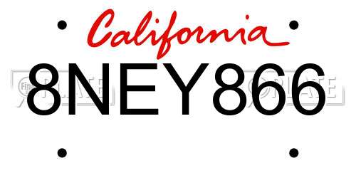 8NEY866 California License Plate