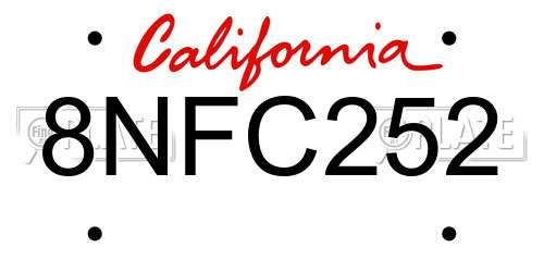 8NFC252 California License Plate