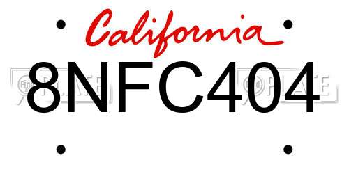 8NFC404 California License Plate