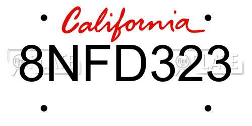 8NFD323 California License Plate