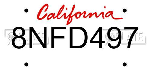 8NFD497 California License Plate