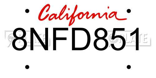 8NFD851 California License Plate