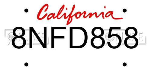 8NFD858 California License Plate