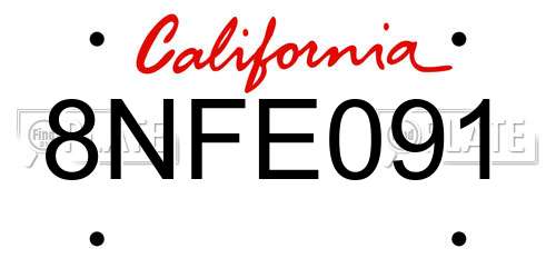 8NFE091 California License Plate