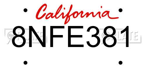 8NFE381 California License Plate