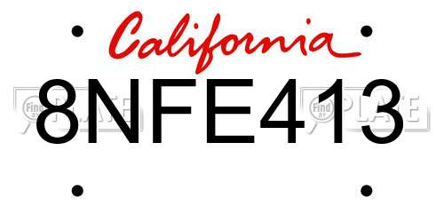 8NFE413 California License Plate