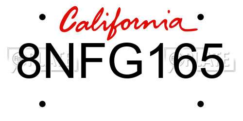 8NFG165 California License Plate