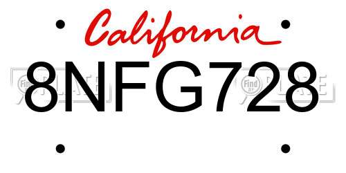 8NFG728 California License Plate