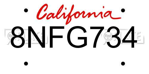 8NFG734 California License Plate