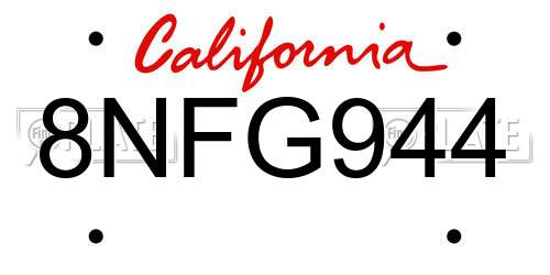 8NFG944 California License Plate