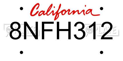 8NFH312 California License Plate