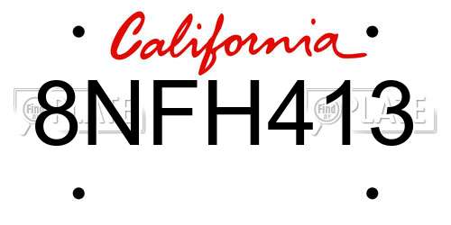 8NFH413 California License Plate