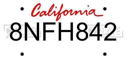 8NFH842 California License Plate