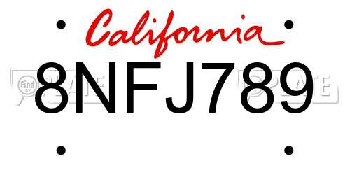 8NFJ789 California License Plate