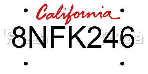 8NFK246 California License Plate