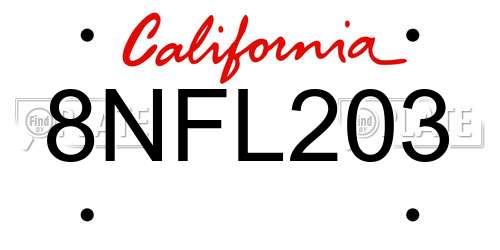 8NFL203 California License Plate
