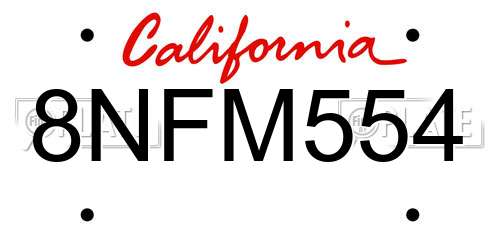 8NFM554 California License Plate