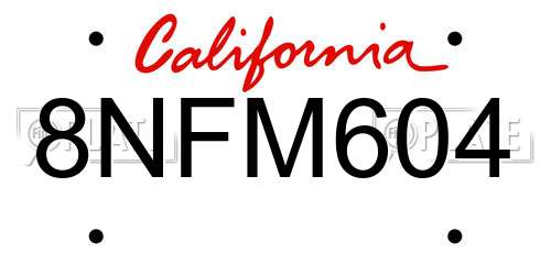 8NFM604 California License Plate