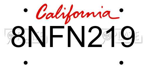 8NFN219 California License Plate